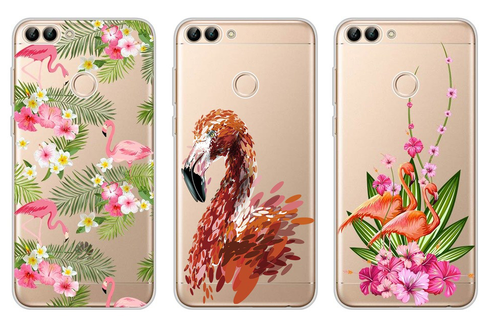 Capa em silicone com flamingos e flores para telemóvel Huawei P Smart Esta capa é totalmente em silicone transparente adaptando-se perfeitamente ao seu smartphone, é decorada com ilustrações de flores e flamingos.