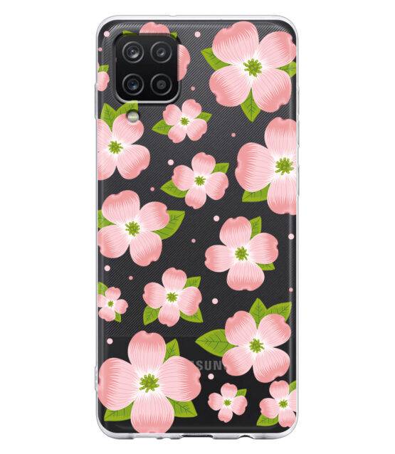 Capa transparente Samsung A12 flores rosa