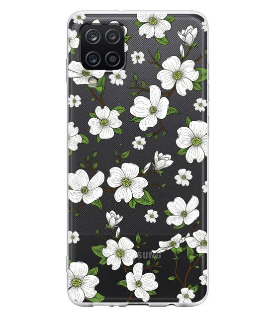Capa transparente Samsung A12 flores brancas
