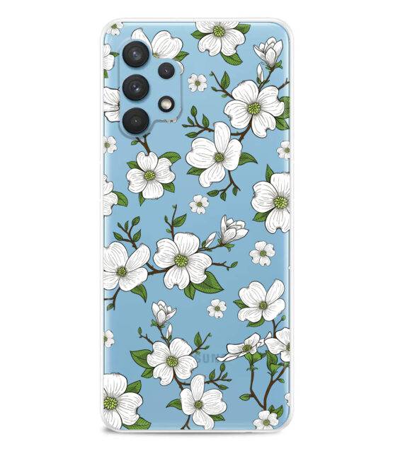 Capa transparente Samsung A32 5G flores brancas