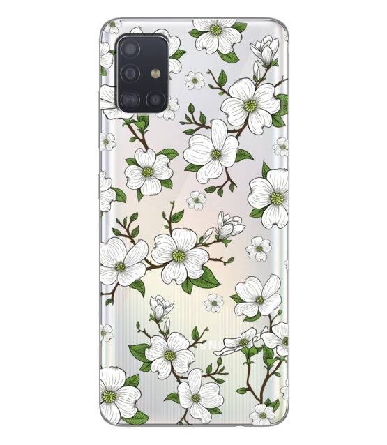 Capa transparente Samsung A51 5G flores brancas