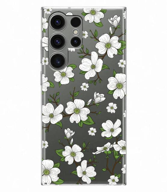 Capa transparente Samsung S24 Ultra flores brancas