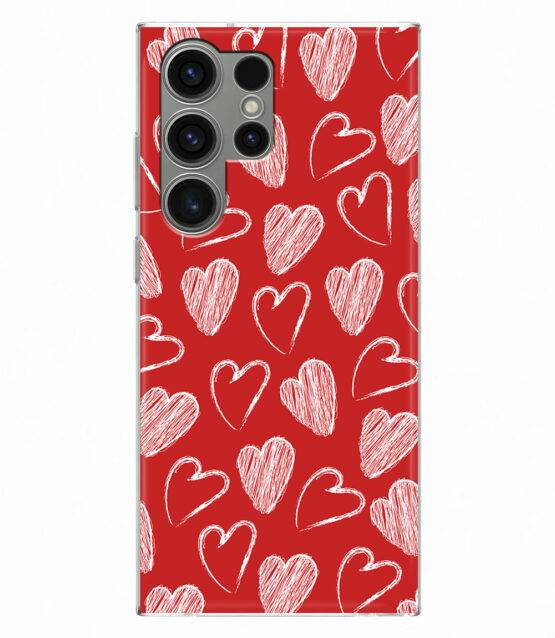 Capa silicone vermelho Samsung S24 Ultra com Corações desenhados