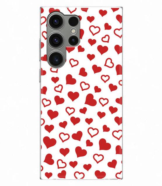 Capa branca Samsung S24 Ultra com Corações Vermelhos
