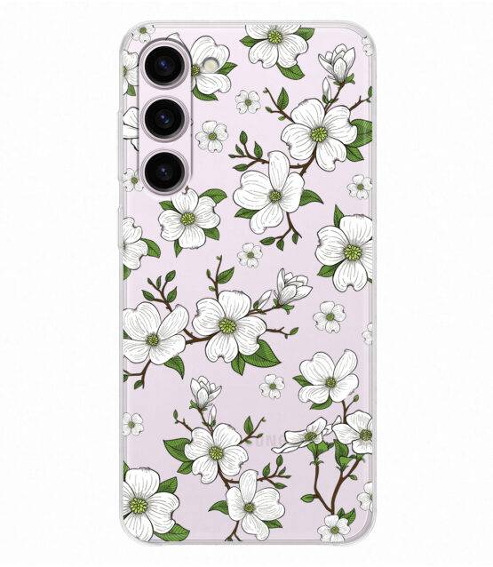 Capa transparente Samsung S23 flores brancas