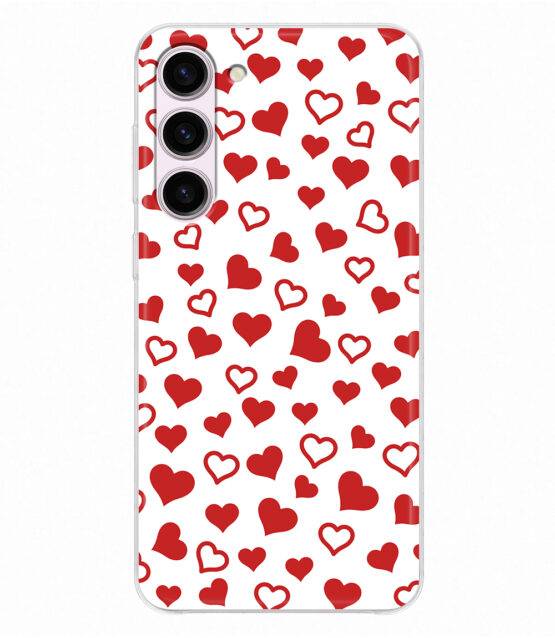 Capa branca Samsung S23 com Corações Vermelhos