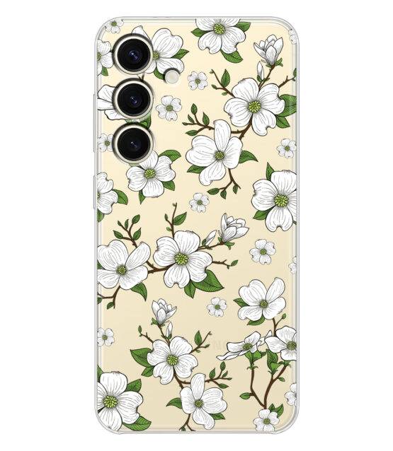 Capa transparente Samsung S24 flores brancas