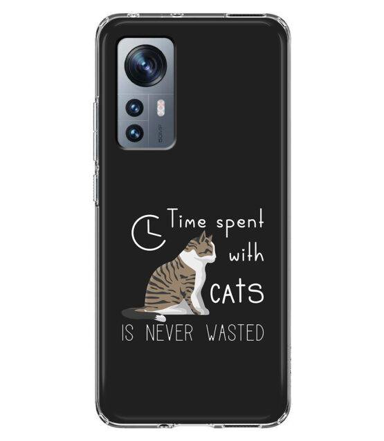 Capa Xiaomi 12 / 12X silicone preto Time Spent with Cats is Never Wasted