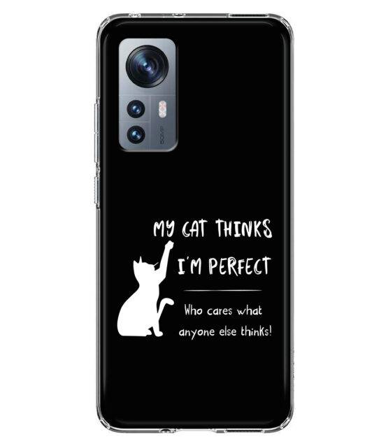 Capa Xiaomi 12 / 12X silicone preto My cat thinks I’m perfect