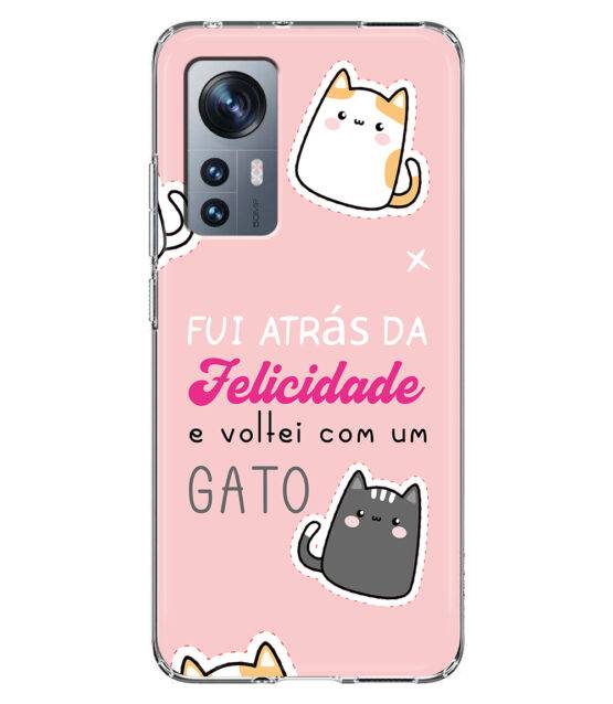 Capa Xiaomi 12 / 12X silicone rosa Fui Atrás Felicidade e Voltei com um Gato