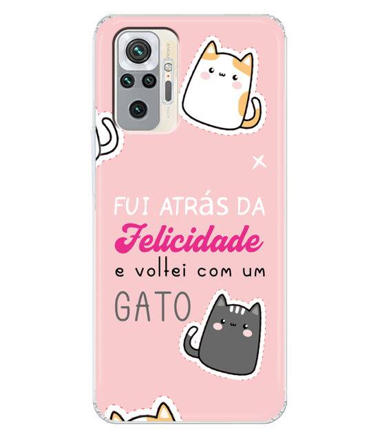 Capa Xiaomi Redmi Note 10 Pro / 10 Pro Max silicone rosa Fui Atrás Felicidade e Voltei com um Gato