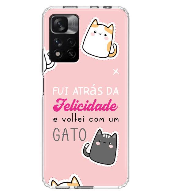 Capa Xiaomi Redmi Note 11T 5G / 11S 5G silicone rosa Fui Atrás Felicidade e Voltei com um Gato