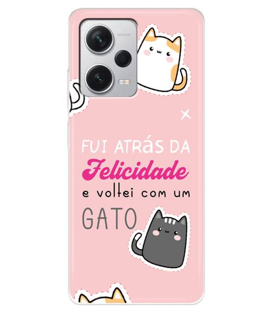 Capa Xiaomi Redmi Note 12 5G silicone rosa Fui Atrás Felicidade e Voltei com um Gato