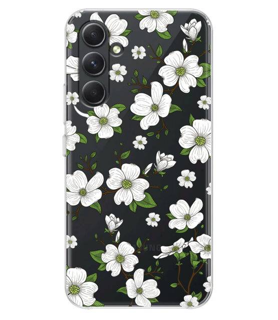 Capa transparente Samsung A54 5G flores brancas